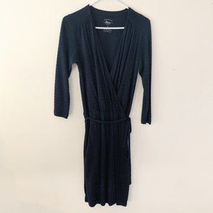 NWOT Bass Navy Blue Wrap Top Long Sleeve Deep V-neck Midi Dress Women Size Small